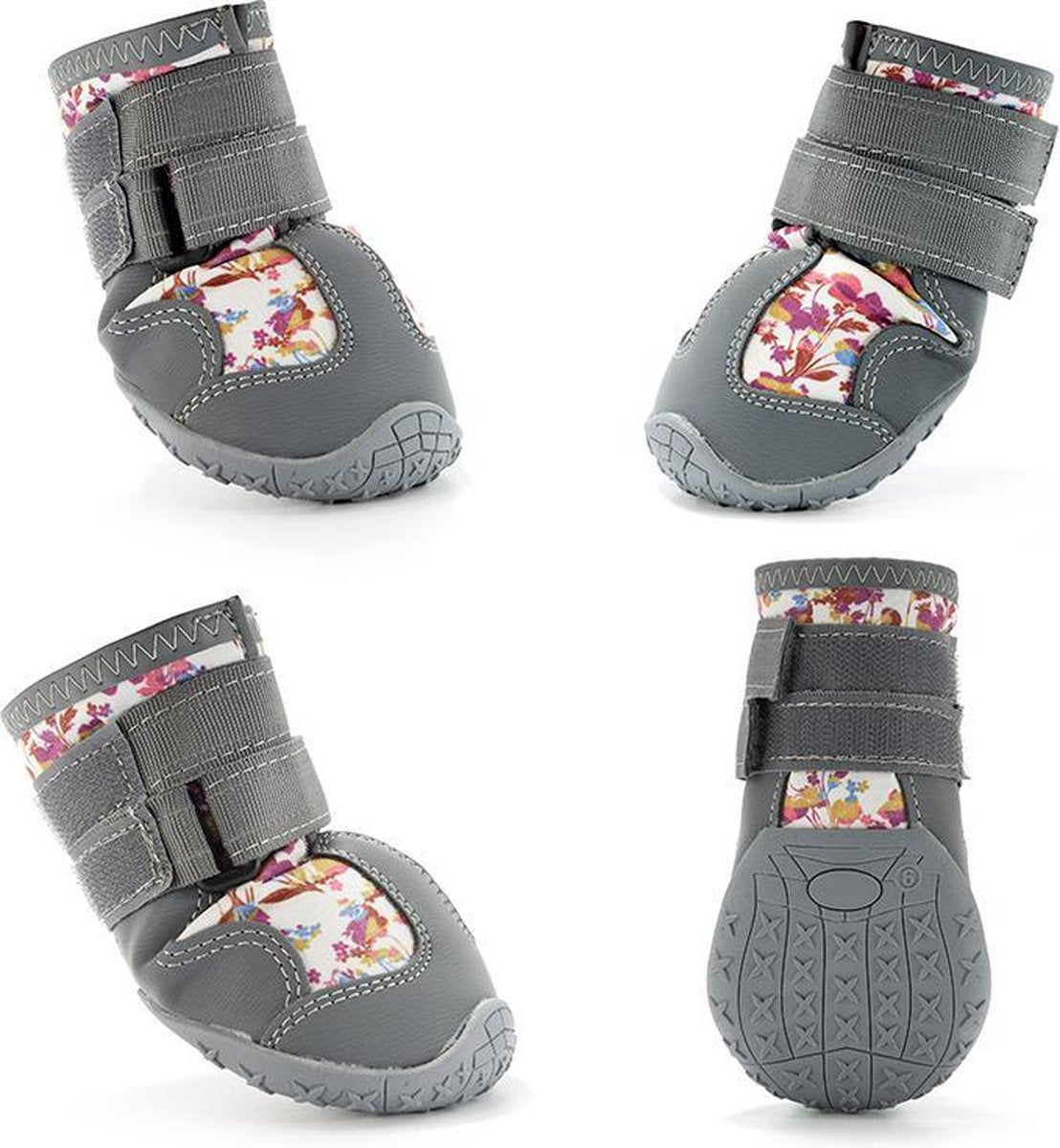 Dog Boots - Paw Protection - Anti-slip and Water Resistant - Size #2/XS - 4 pcs - Black/Flowers