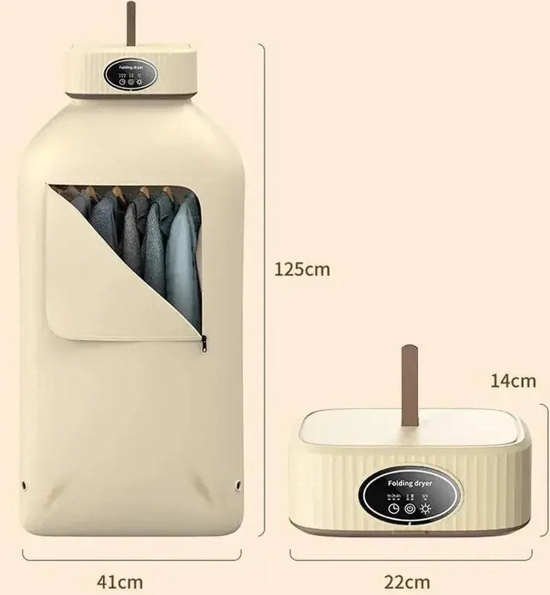 Elektrische Wasdroger - Slim Droogrek - Hangende Kledingdroger - Droger Voor Kledingkast - 41 x 41 x125cm - Khaki -
