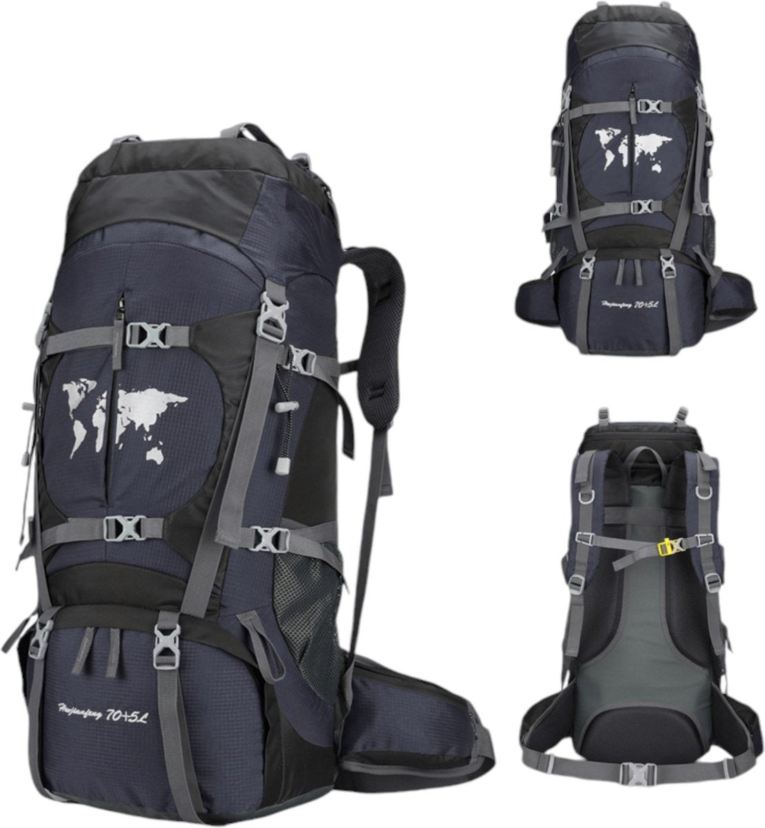 Backpack - Zwart - 79 x 33 x 23 cm - Rugzakorganizer - Met waterzak - Rugzak 75 liter - Rugzak heren - Rugzak dames - Backpack heren - Backpack dames