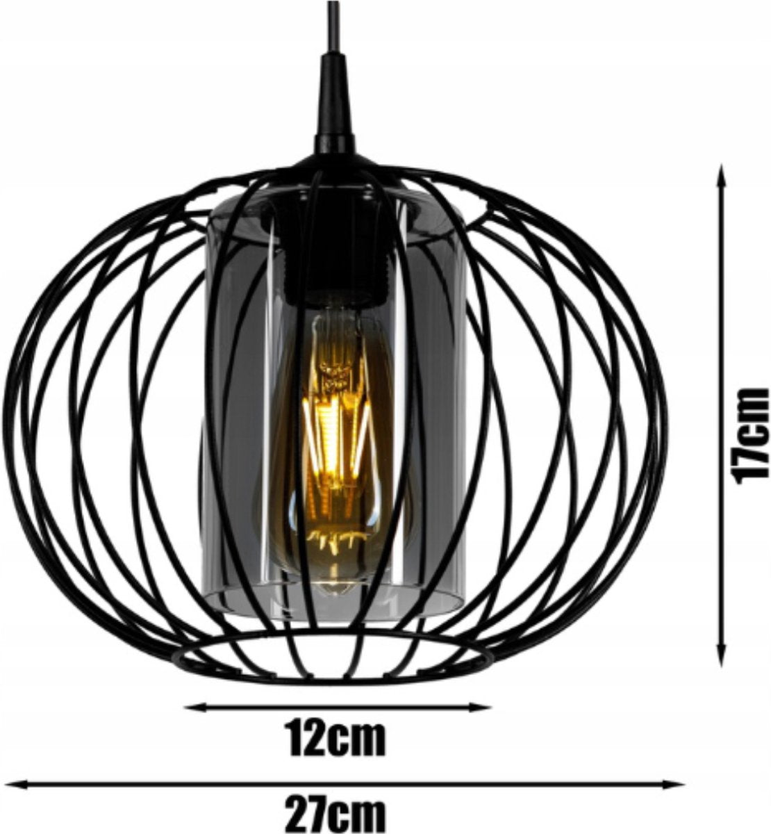 Pendant lamp - Ceiling lamp Industrial with 3 Wire/Glass Shades Black Smoke