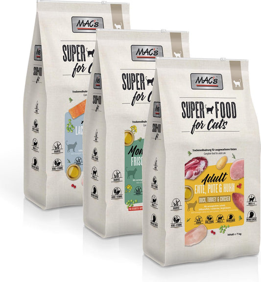MAC's Superfood Cat Food mixed package - Cat kibble 3 x 7 kg + cat treats
