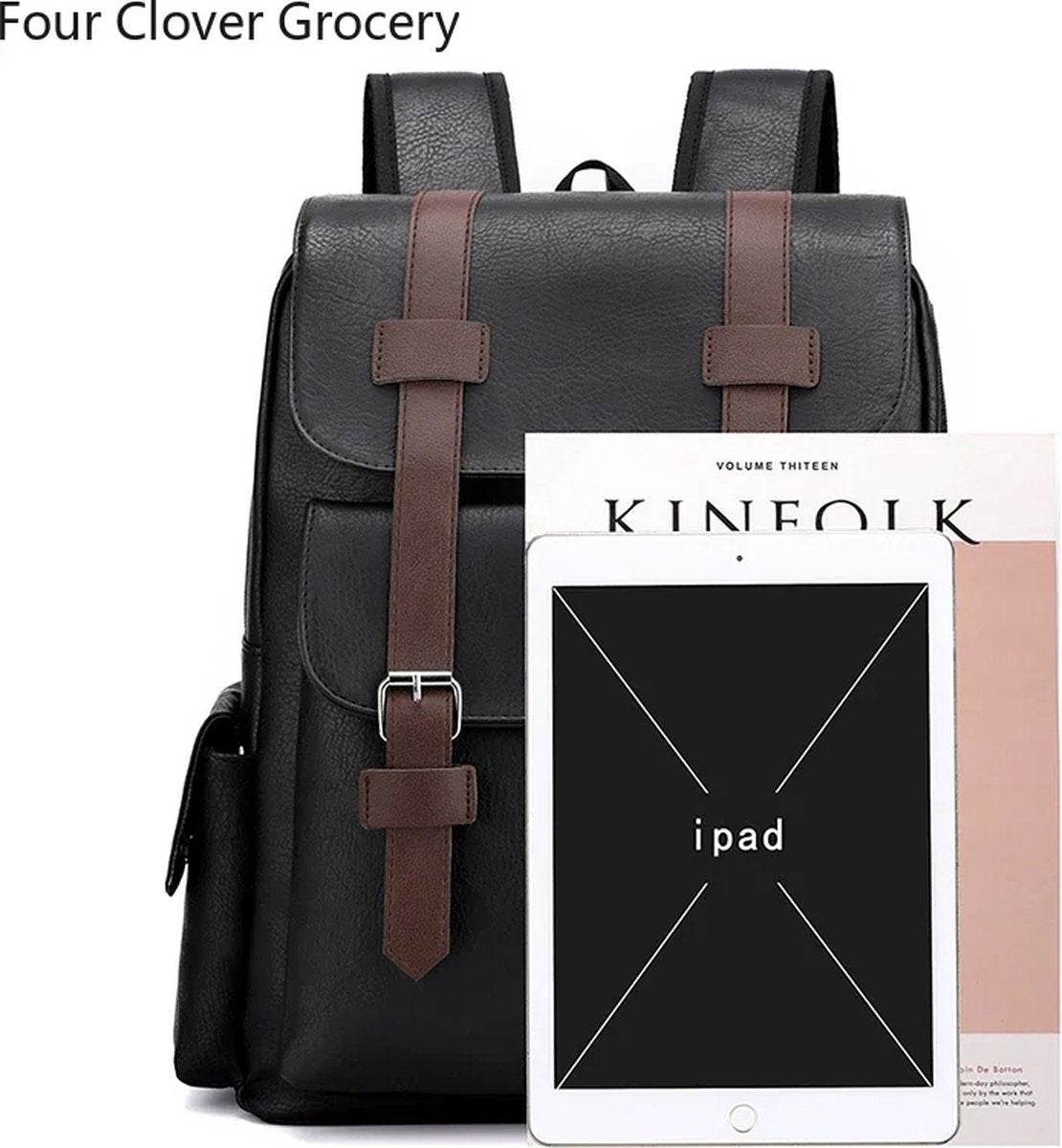2024 Men's Backpack PU Leather Bagpack Large Laptop Backpacks Luxury Black School Bag For School Office Travel
