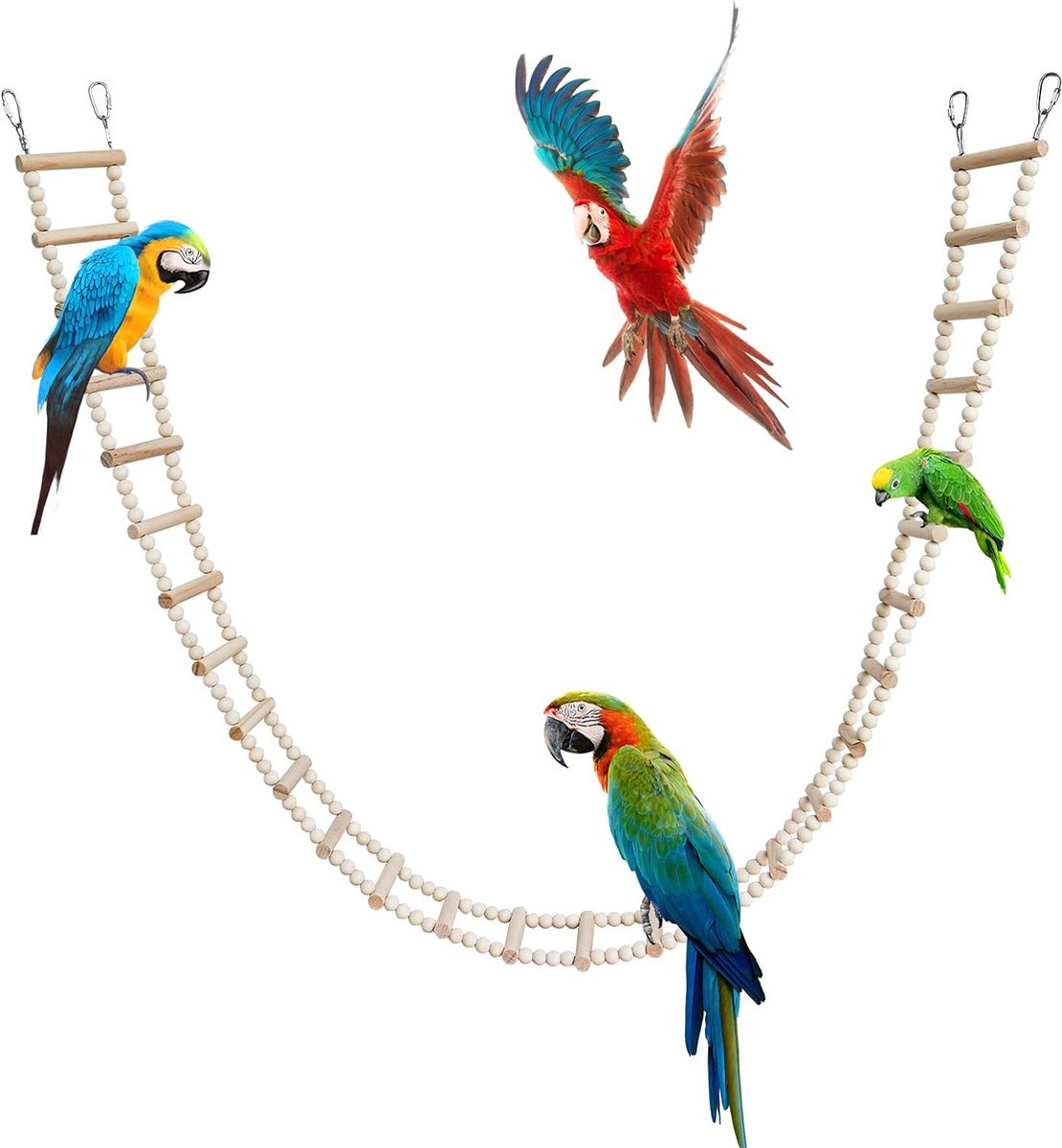Vogelladderbrugspeelgoed, houten klimspeelgoed voor kleine dieren, vogelkooiaccessoires voor vogels papegaaien kaketoes pioenrozen Afrikaanse grijze ara's parkieten hamsters ratten (28 treden ladder) (157 cm)