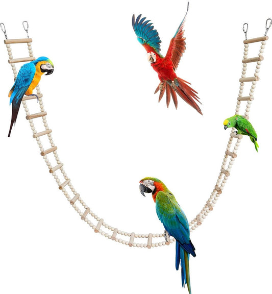 Vogelladderbrugspeelgoed, houten klimspeelgoed voor kleine dieren, vogelkooiaccessoires voor vogels papegaaien kaketoes pioenrozen Afrikaanse grijze ara's parkieten hamsters ratten (28 treden ladder) (157 cm)