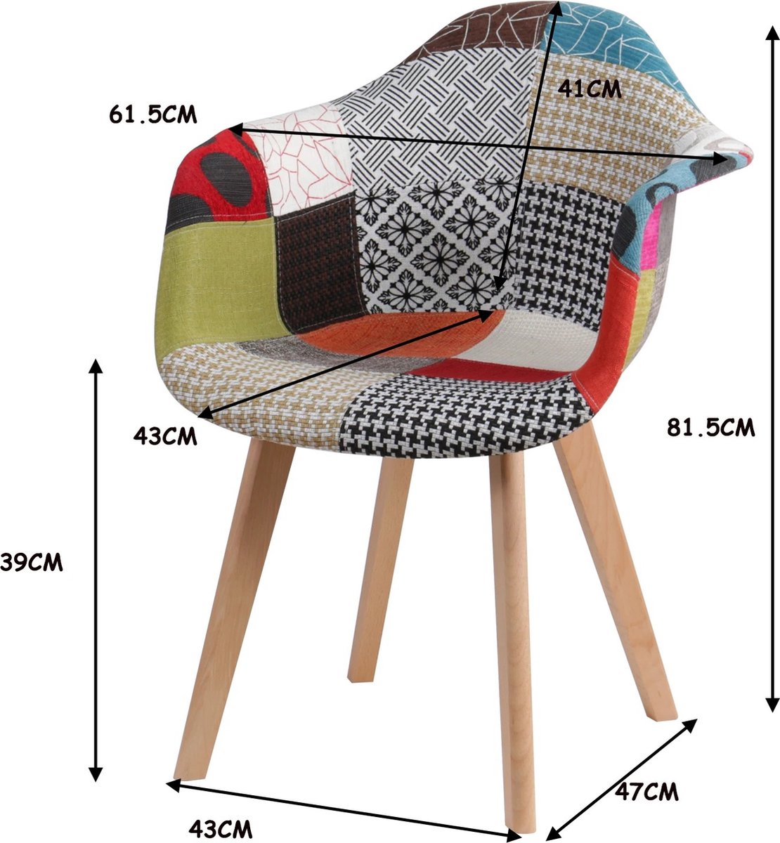 ByLoesje® Set Van 2 Nordic Eetkamerstoelen - Modern - Multicolor - Patchwork - Hout