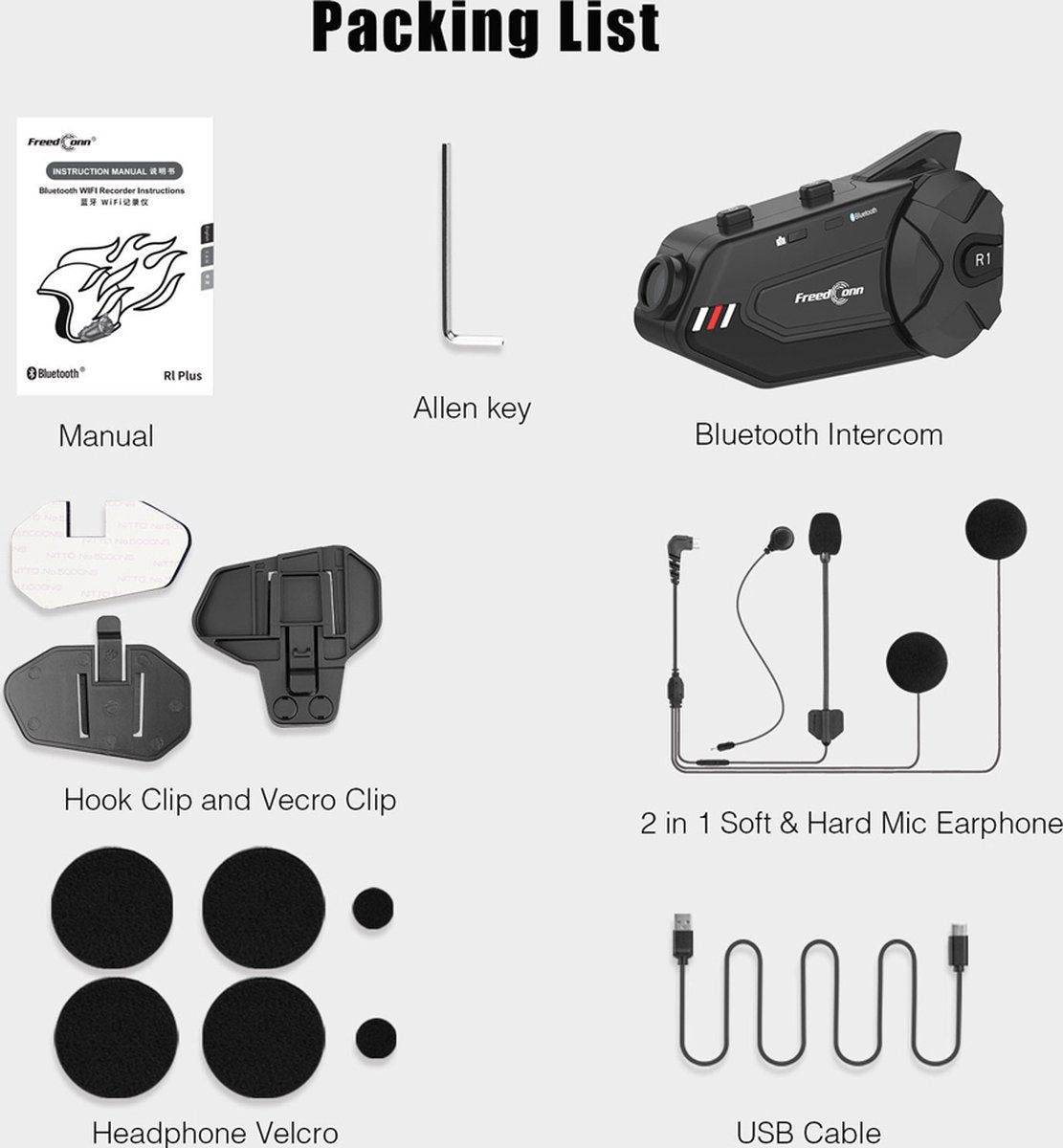 Motorfiets Intercom - Helm - Dashcam - Bluetooth - Headsets - Handsfree - Communicator - Video Opnemen - 1080P - Interphone - Met Video Opname - Wifi - Koppelbaar tot 6 Rijders
