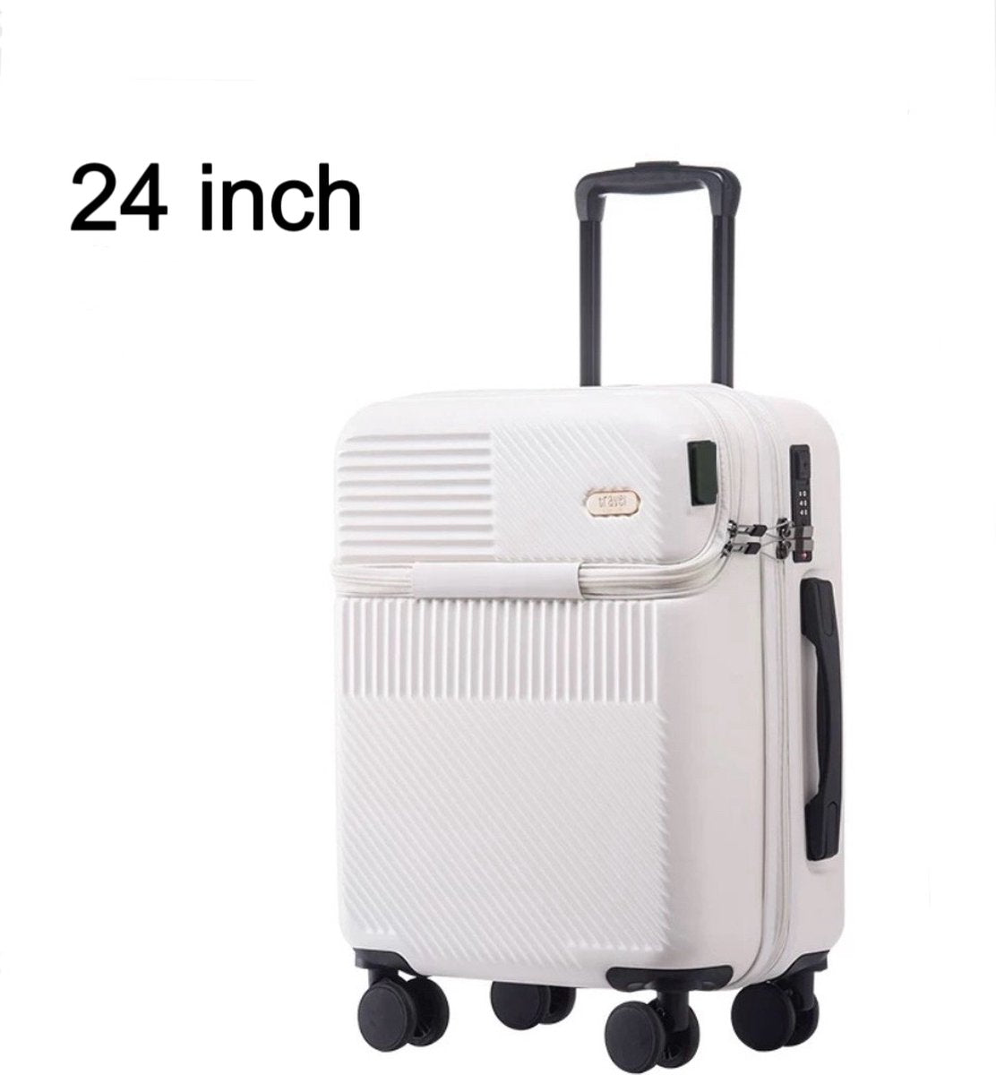 Suitcase - Travel suitcase - Suitcases - Handy front pocket - With USB connection - 4 wheels - 24 inch - White