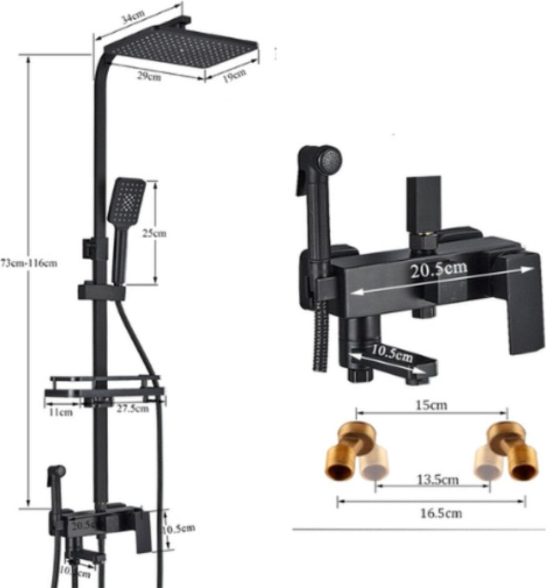 Complete Shower System - ABS Shower Set - Overhead & Hand Shower - Square Rain Shower - Adjustable Rain Shower - Chrome