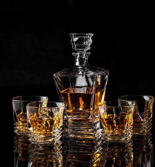 Whiskey Karaf Met 4 Glazen - 5-Delige Decanter Set - Kristal - Vaatwasserbestendig - Pacific Collectie