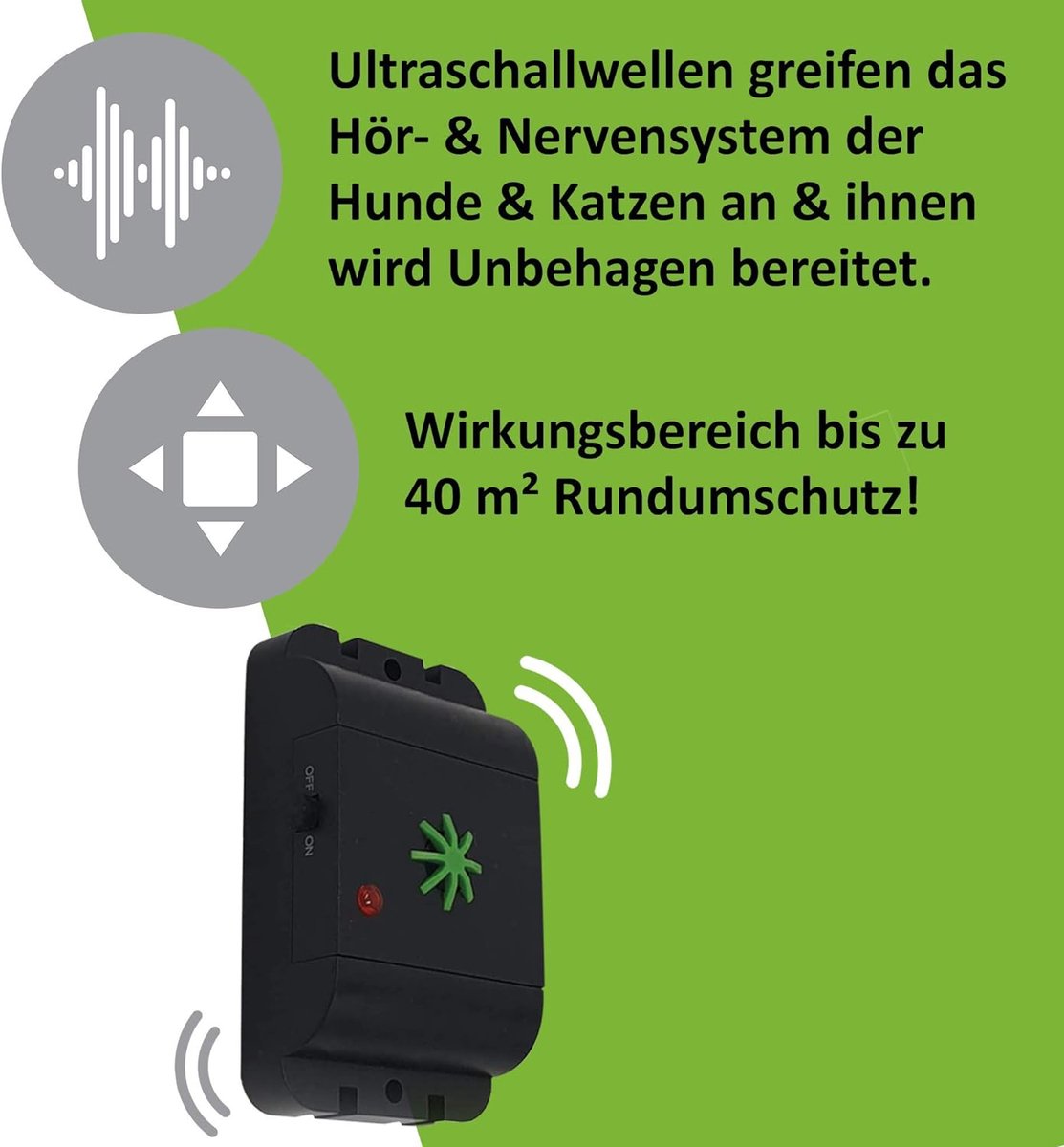 Mobile dog and cat repellent with ultrasonic sound for shed garden car and garage against habituation effect