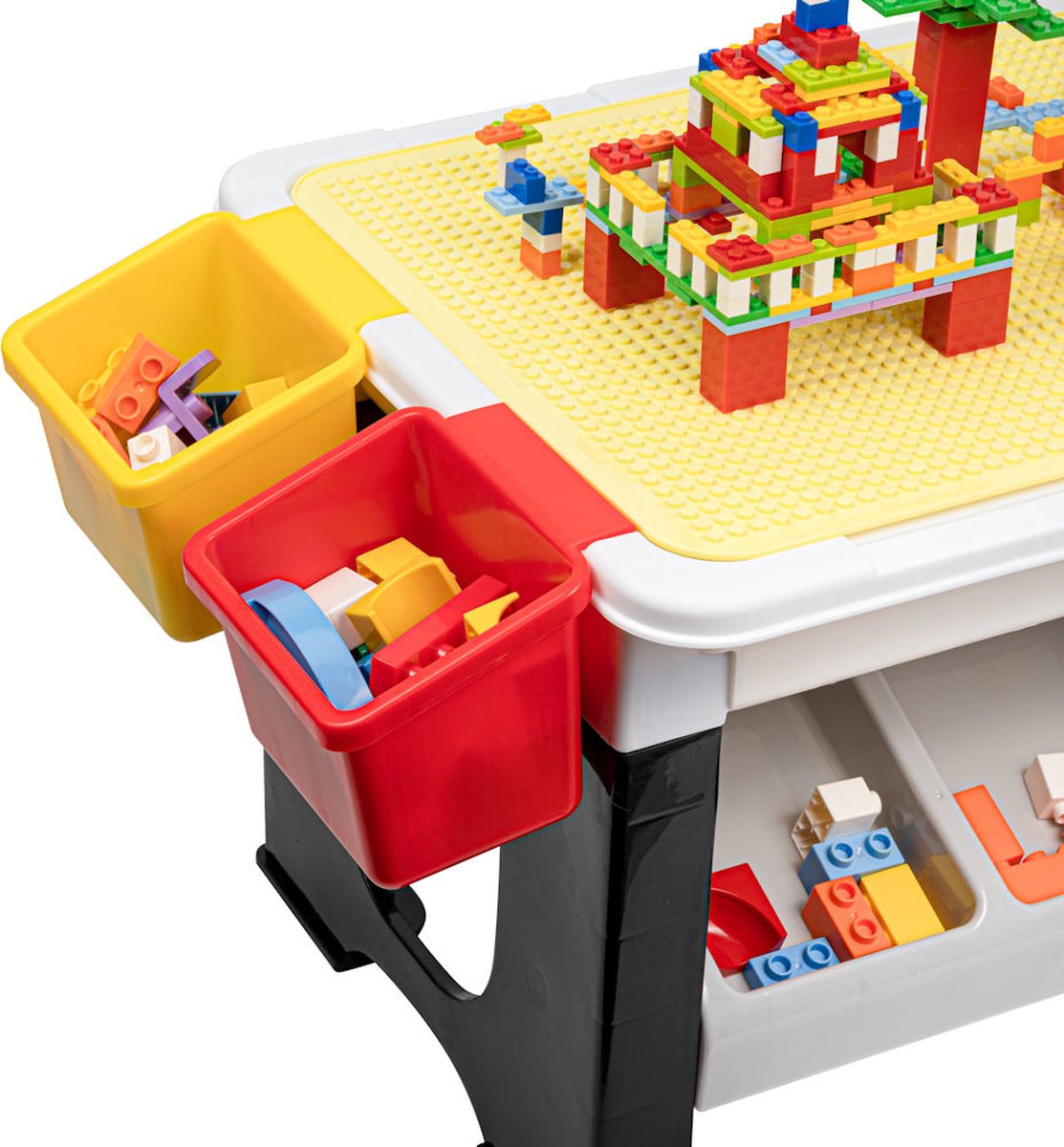 Decopatent® - Speeltafel met bouwplaat en vlakke kant. Kindertafel met 7 Opbergbakken - Bouwtafel