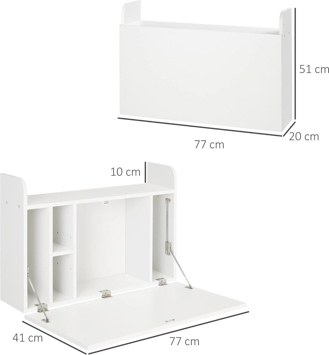 Wall-mounted desk, computer table and table, foldable, with storage, 77 x 20 x 41 cm
