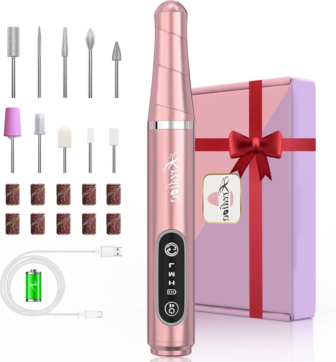 Kredioo Nagelfrees Draadloos Oplaadbaar Elektrische Nagelfrees 20000rpm 10 Bit Pedicureset voor Nagelsriemen Shellac Acryl Gel Beginners