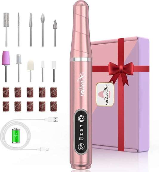 Kredioo Nagelfrees Draadloos Oplaadbaar Elektrische Nagelfrees 20000rpm 10 Bit Pedicureset voor Nagelsriemen Shellac Acryl Gel Beginners