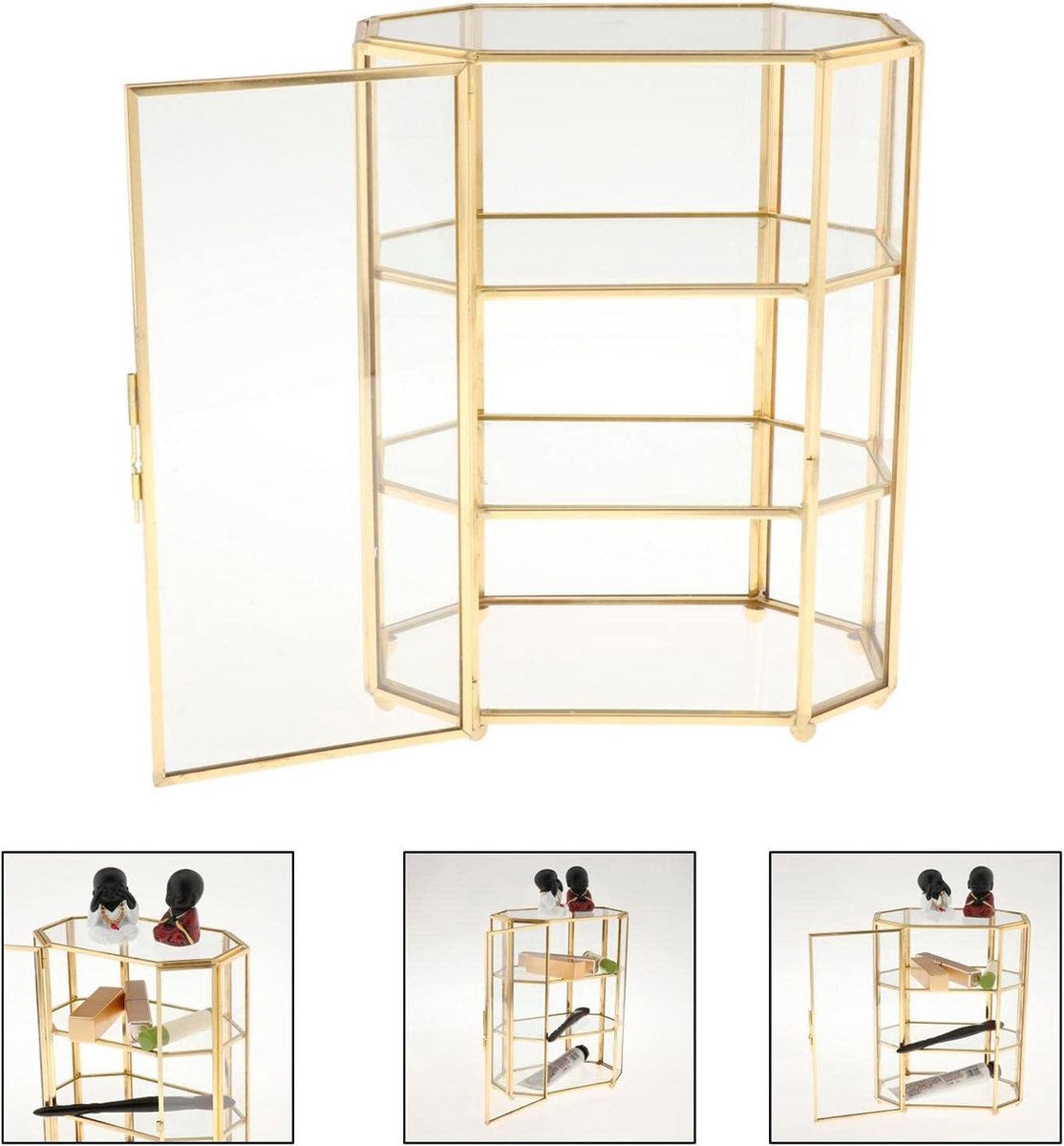 Sieradenkistje met 3 niveaus - Glazen make-uporganizer - Multifunctionele vitrine - Make-up opbergen - Tafeldecoratie make-uptafel