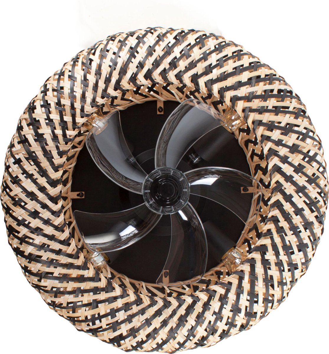 Ceiling fan with light - Rattan natural / black Ø 50 cm