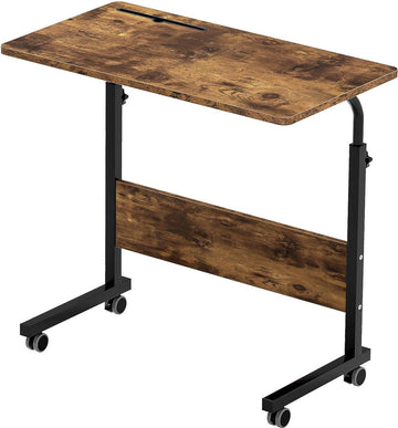 Bureau In hoogte verstelbaar laptoptafel, computertafel met tabletsleuf, 80 x 40 cm, pc-tafel, banktafel, verzorgingstafel, bijzettafel met wieltjes, vintage bruin