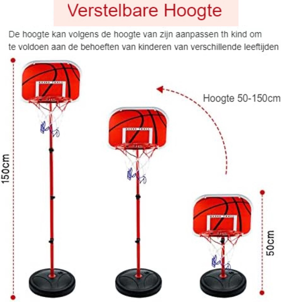 Outdoor Basketbalring - Basketbalpaal met Standaard - Basketbalpaal voor Kinderen - Verstelbare Basketbalpaal - 63 tot 150cm