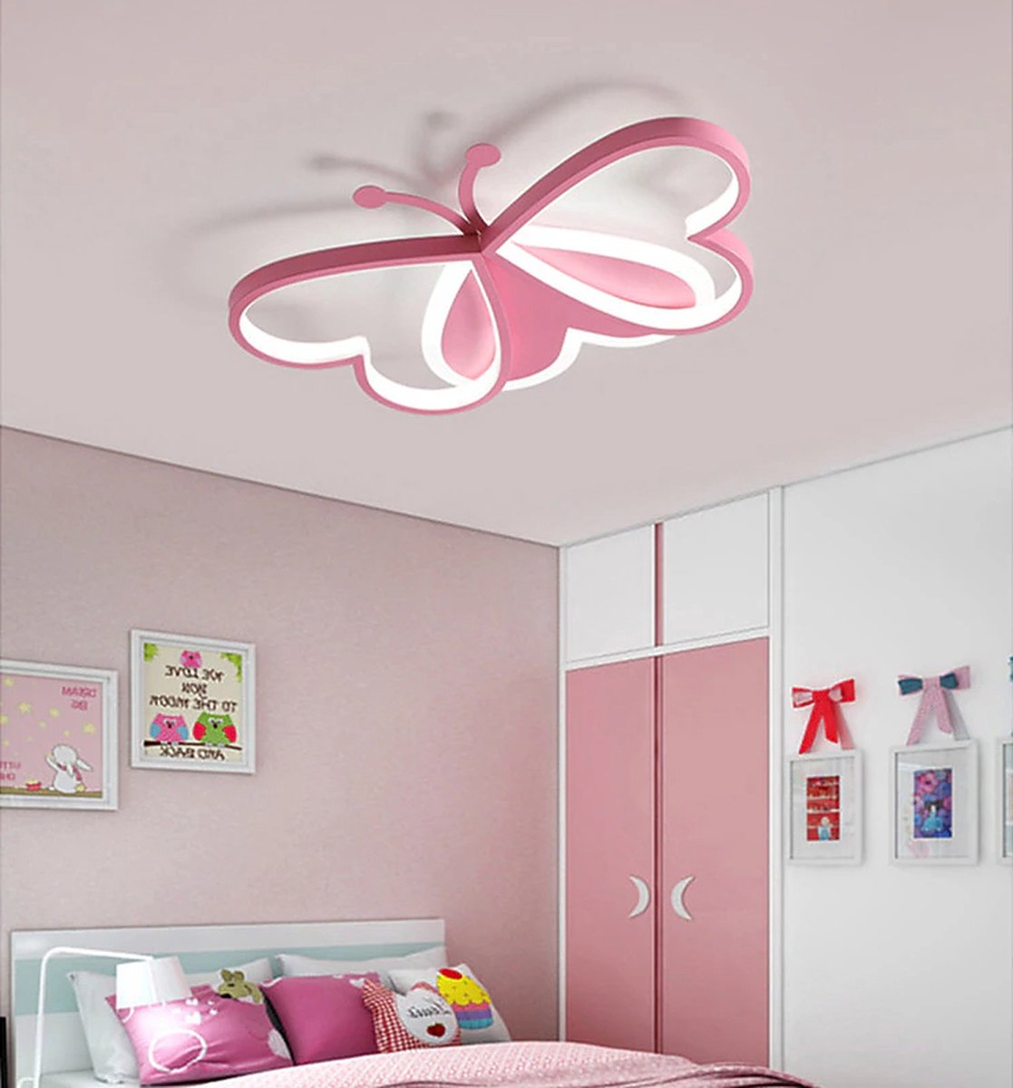 Butterfly Hearts Ceiling Lamp - Modern Lamp - Pink - 50 cm - Ceiling Light - Chandelier - Children's Room Lighting - 3 Colors - Animal Theme