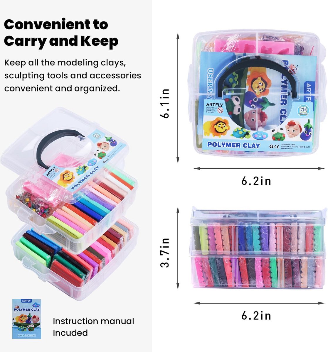Oven Bake Modeling Clay Polymeerklei, 50 kleuren, creatieve polymeerklei kit met boetseergereedschap en sieradenaccessoires, niet giftig, ideaal doe-het-zelf kleigeschenken voor volwassenen en