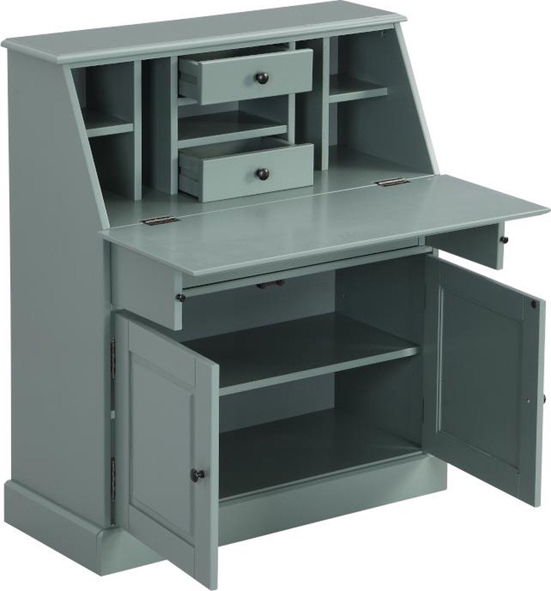 Bureaukast CLEORE - Grenen en MDF - Amandelgroen B 93 cm x H 110,8 cm x D 40 cm