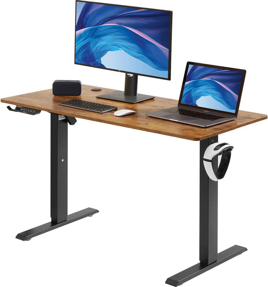 Desk - Height Adjustable Desk - Electric Adjustable - Office - 120x60 Cm - Cable Management - Sit Stand Desk - Work From Home - 72 cm - 110 cm - Ergonomic - Color Vintage Brown