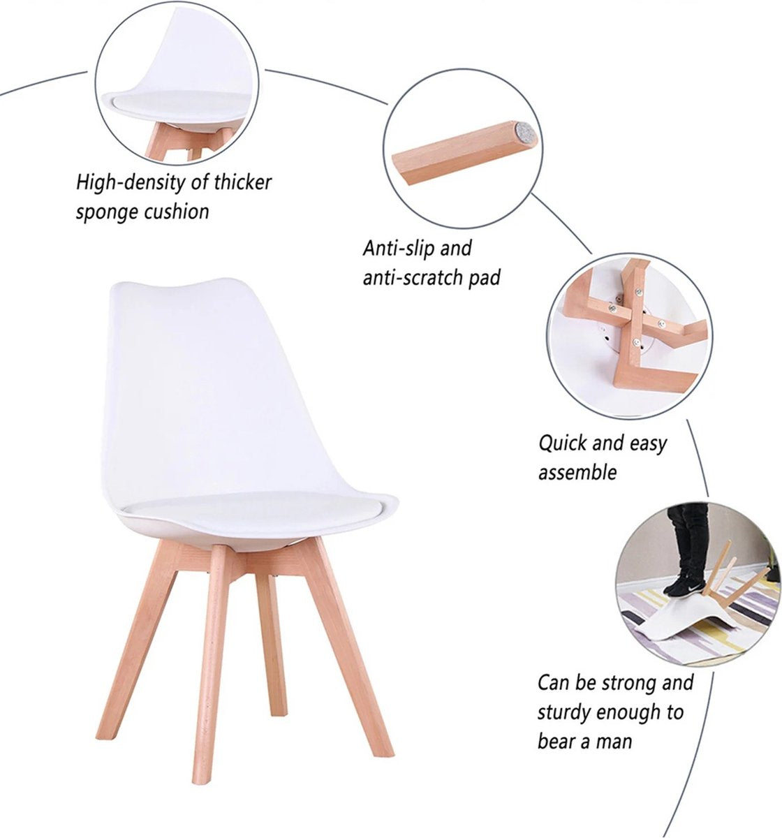 Verkoop Nederland® - Een Set Van 4 Nordic Middeleeuwse Eetkamerstoelen - Pu Gewatteerde Stoel - Beukenhouten Poten - Bureaustoelen Voor Eetkamer Slaapkamer Balkon Restaurant