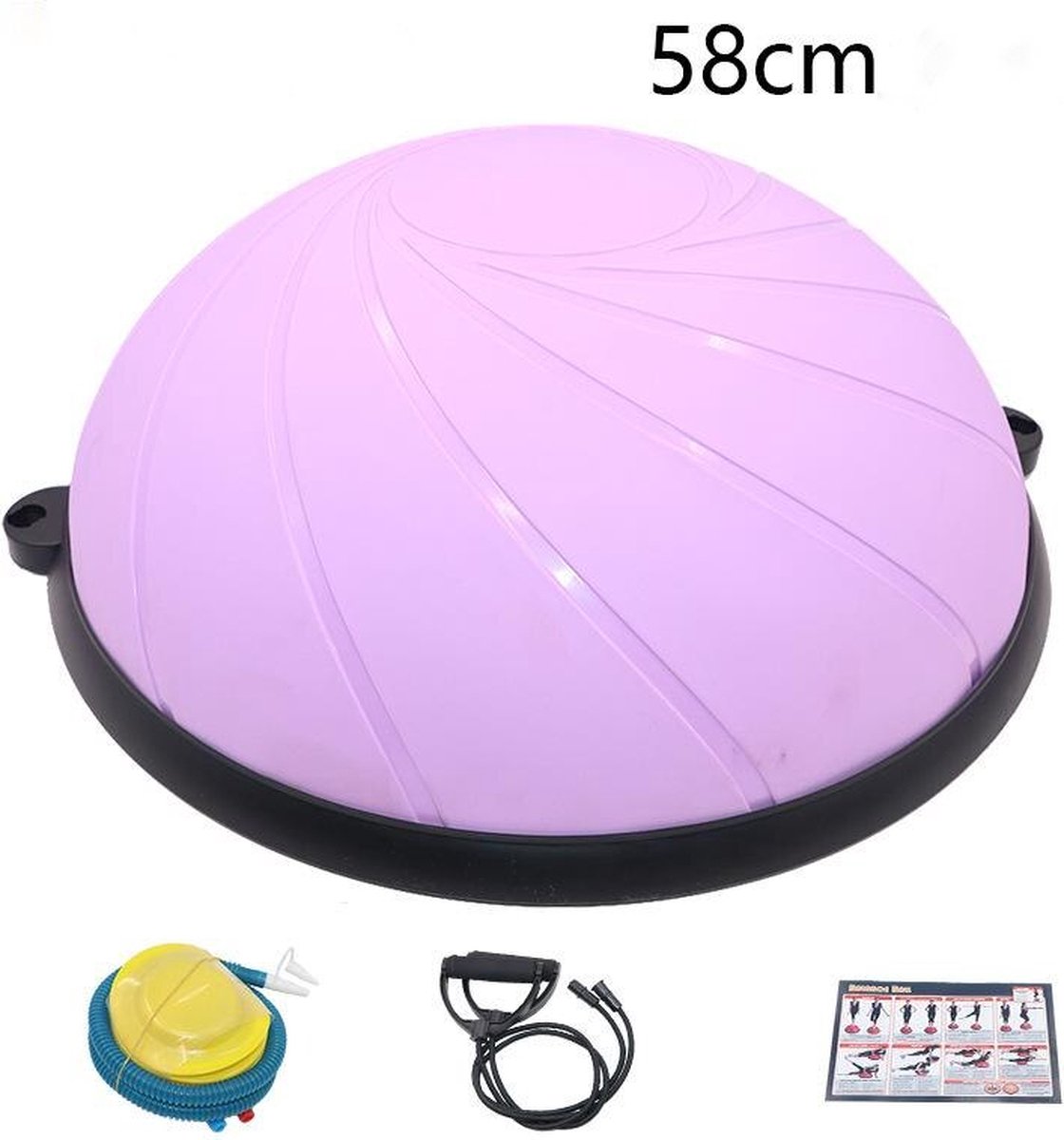 Yogabal - Balansbal - Fitness - Pilates - Halve bal - Goede houding - Oefenbal - Balance trainer - Incl. Pomp - Incl. Trekkoorden - Paars