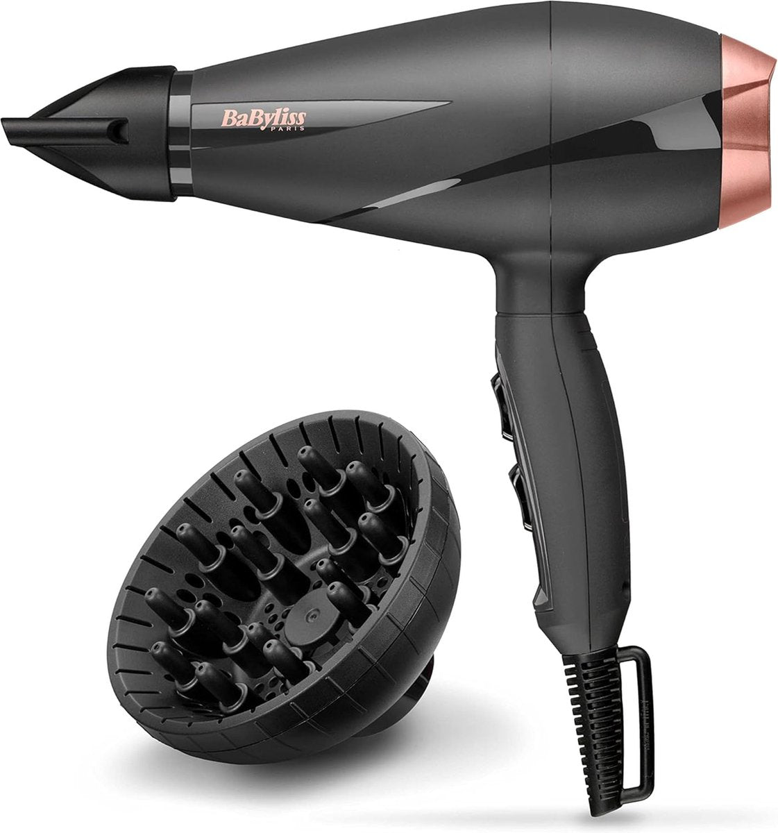 Föhn - Smooth pro - Ionische technologie - 2100W - AC motor - Inclusief blaasmond - Met diffuser - Lichtgewicht - 2.5 meter snoerlengte - Donkergrijs roze -
