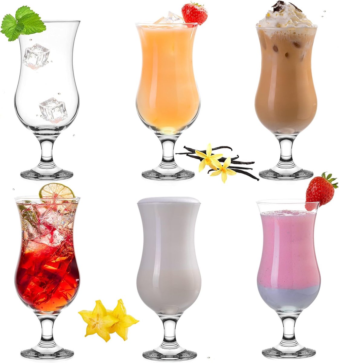 Cocktailglazen 400ml (max. 470ml) gemaakt van glas Set (6-Delig) Longdrinkglazen Partyglazen Milkshake Glas Groot