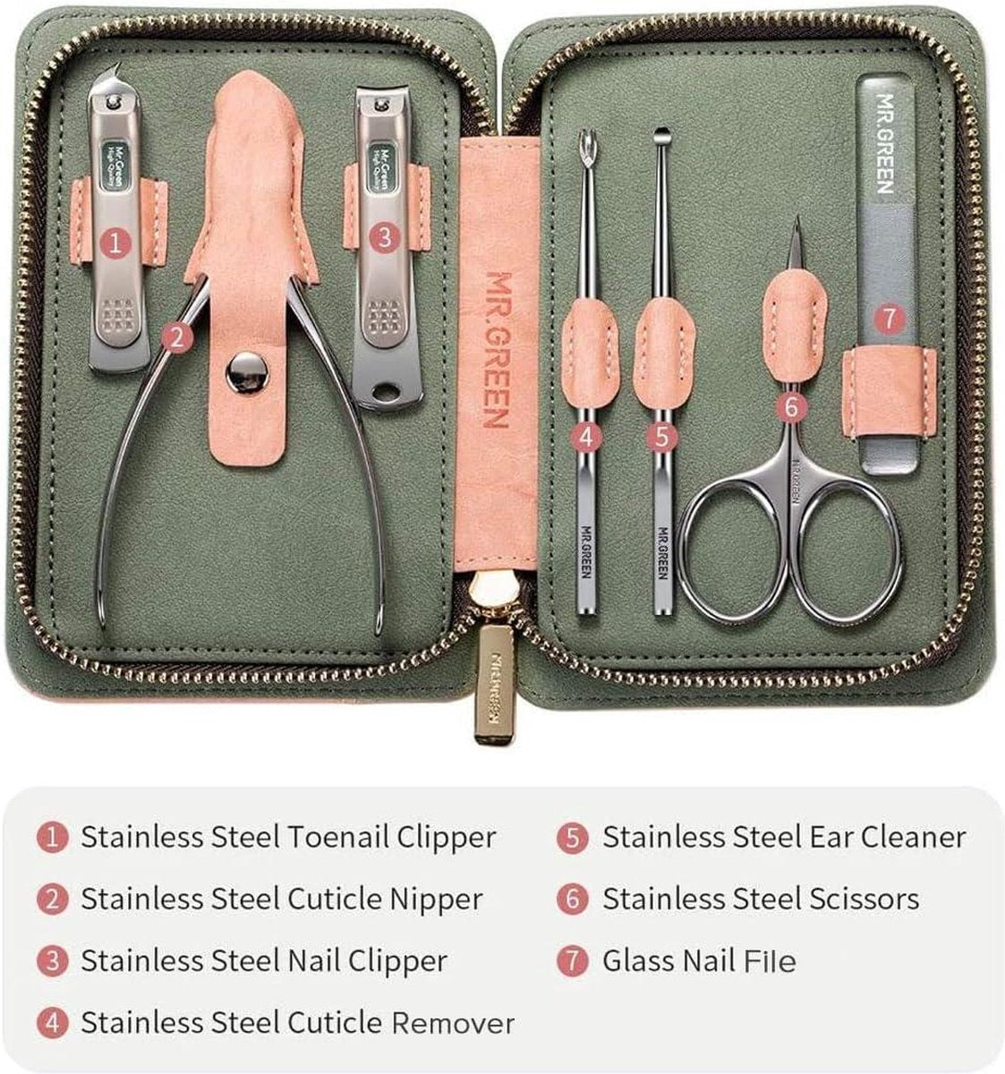 Manicureset - Manicureset nagelknipper set 7-in-1 professionele manicure pedicure roestvrij staal verzorgingsset met lederen etui draagbare reisnagelknipper voor mannen en vrouwen
