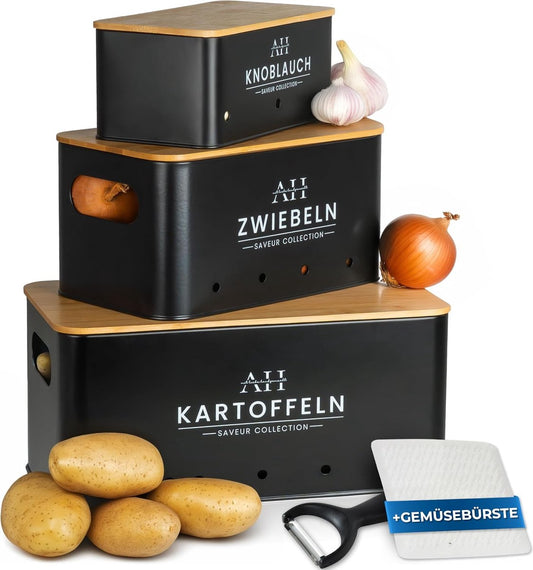Multifunctional Vegetable Storage Box Set with Potato Bin, Onion Pot, Brush & Peeler - 5-Piece