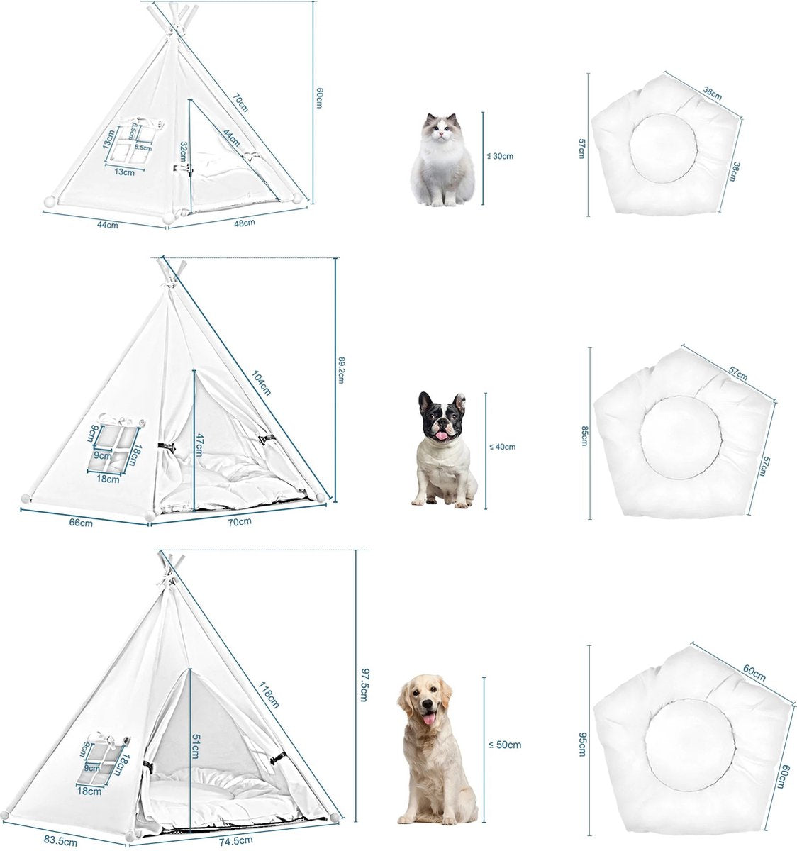 Bealive® Hondenmand - Binnenkennel - Dierenhuis - Tipi bed met raam voor huisdieren - Met zacht, afneembaar kussen -