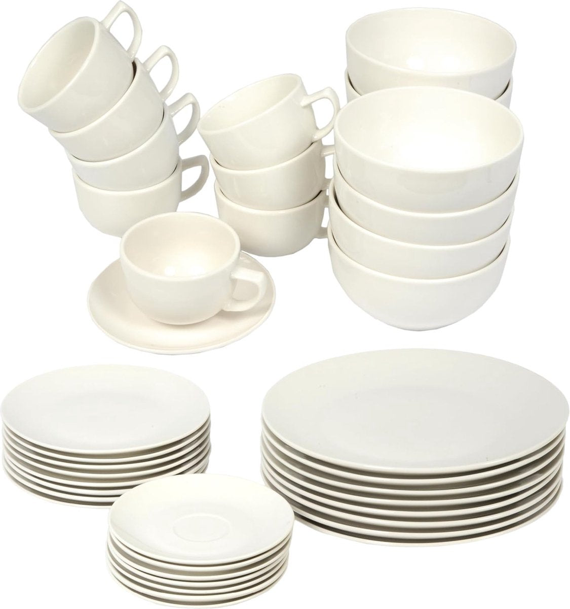 Servies - 40-delig servies - 8 personen - porselein - inclusief borden, dessertborden, kommen, schotels en kopjes - wit