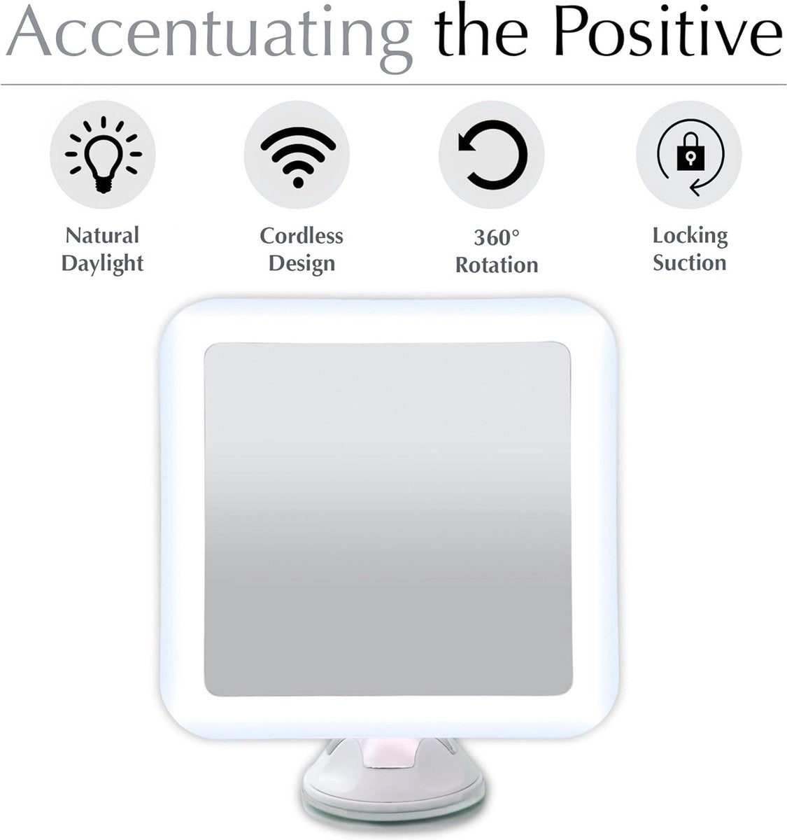 Lighted Makeup Mirror 10X Magnification - Daylight LED Magnifying Mirror - Compact, Cordless, Suction Cup, 163mm Wide, 360 Rotation (Mira)