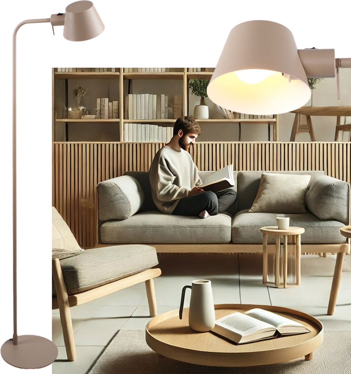 Minimalist adjustable reading lamp | 1 light | sand / beige color | metal | 140 cm high | dining room / living room | floor lamp | standard lamp | modern / Scandinavian | practical design