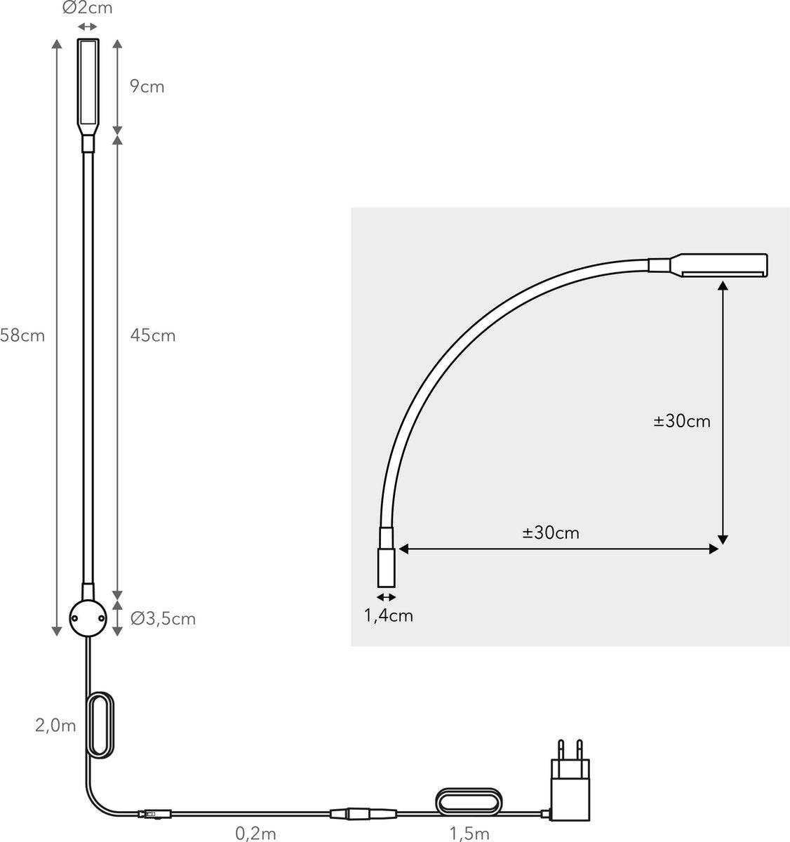 Bed Leeslamp met Dimfunctie - 200lm - Set van 1 - Mat Zwart - met Universele Bevestiging