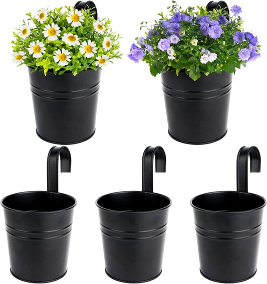 Set van 5 hangende bloempotten, metaal, vintage stijl, om op te hangen, met haken, voor decoratie, balkon, buiten, binnenmuur, tuin, muur (Ø 10/8 cm, H 16,5 cm)
