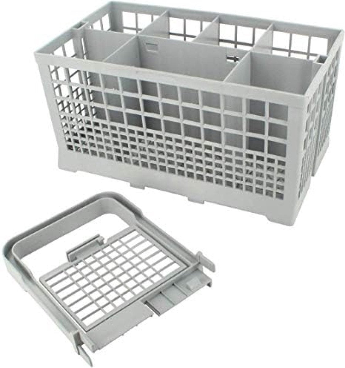 Vaatwasmachinebestekmand, bestekmand voor vaatwasser, bestekmand, stabiele bodem, universeel passend, premium afwasmand met draaggreep voor vele vaatwassers, afneembare handgreep, kunststof, grijs, 24 x 14