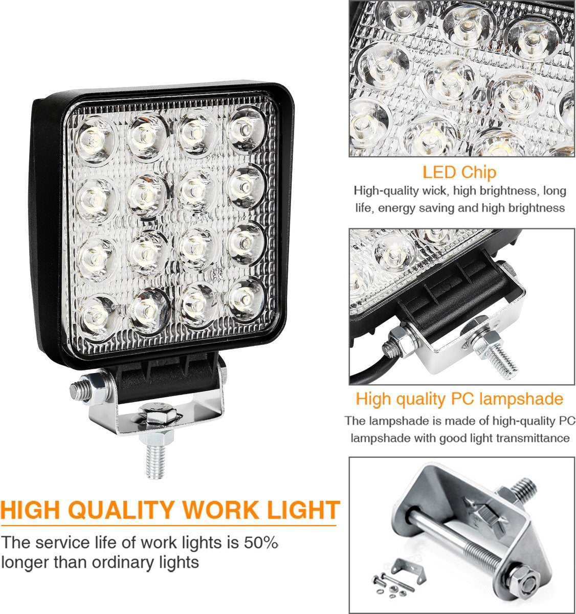 6x Led werklamp 48 Watt - Worklight - werkverlichting - veel licht - auto - bus - achteruitrijverlichting - extra led koplamp voor offroad 12 V 24 V koplamp IP67-waterdicht, achteruitrijlicht voor tractor, auto graafmachine, SUV, UTV, ATV