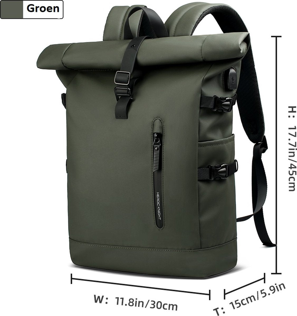 Avoir Avoir® Rolltop Rugzak - Dames en Heren - Waterdicht - Laptoptas 15,6 Inch - 40 Liter Rugzak - Verstelbare Reistas - Backpack Rugzak Groen