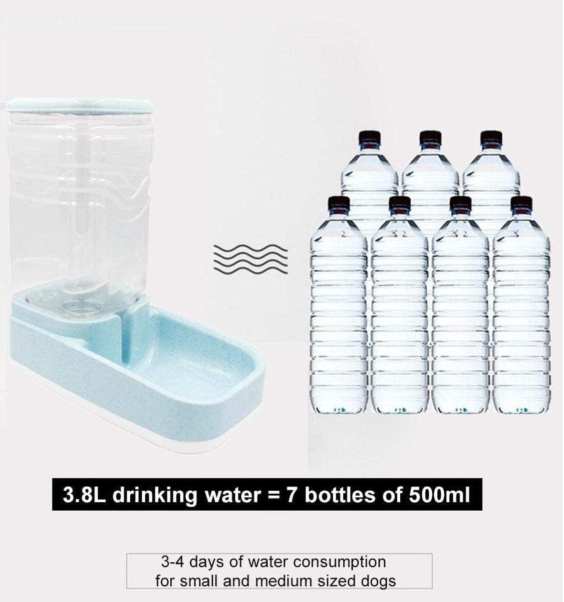 Automatic Food and Water Dispenser for Cats and Dogs, 3.8 L, Automatic Feeder and Water Dispenser in Set, Dog Bowl Water Bowl (3.8 L, Blue Pet Drinking)
