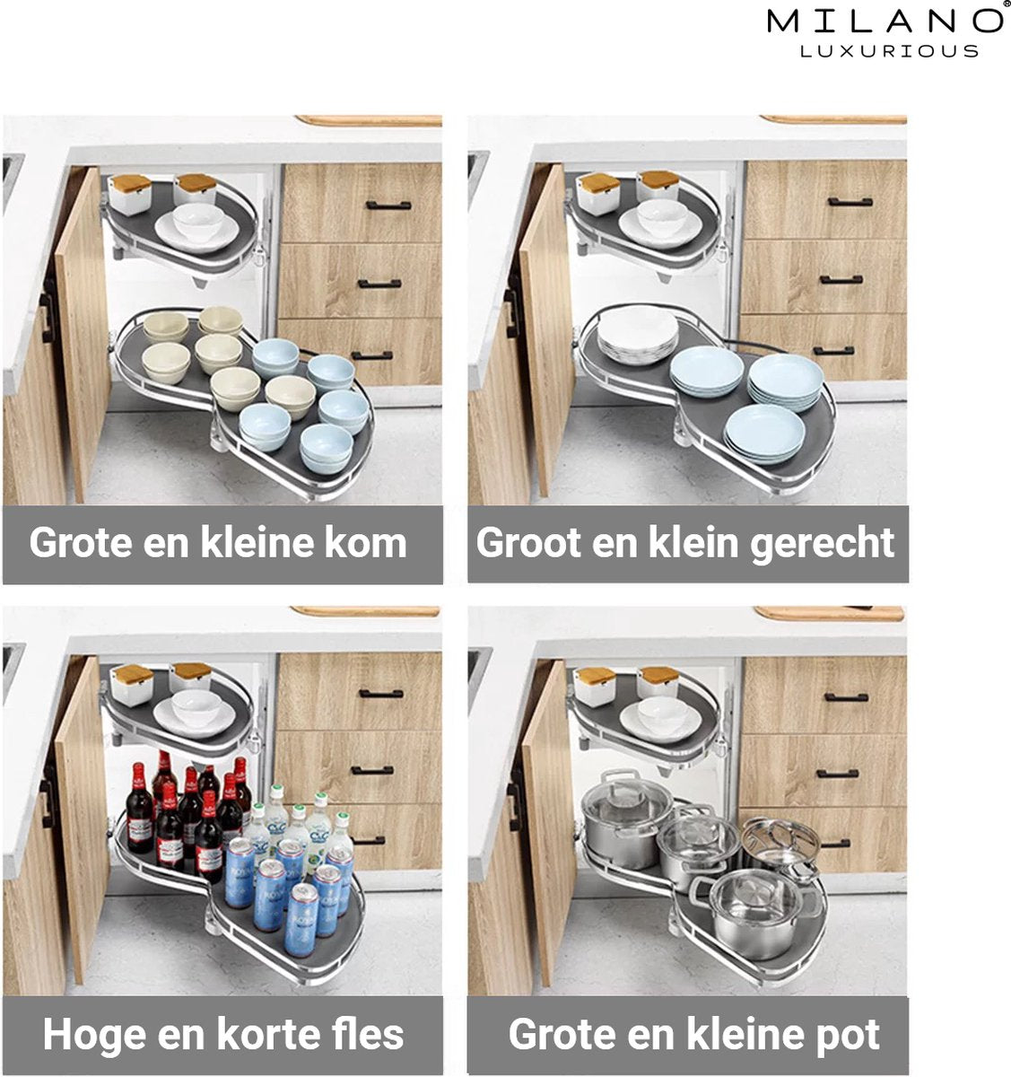 Milano Luxurious® Hoek Keukenkast Organizer rechtsdraaiend – 2 schuifplateaus – deurbreedte 45 cm – antraciet
