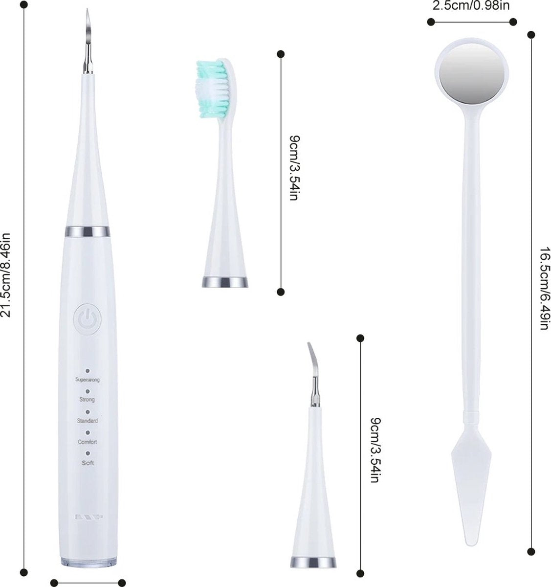 Bolmans - Electric Sonic Dental Scaler - Tartar Remover - Teeth Cleaning - Teeth Whitening - Toothbrush - Tartar Remover - Incl. 4 Tartar Hooks Oral Care