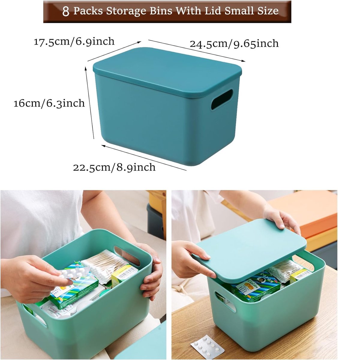 Plastic Opbergbakken met Deksel, Stapelbare Opbergbakken voor Organisatie, Opbergmanden voor Planken, Keuken, Badkamer, Speelkamer, Klaslokaal, Kantoor (Klein - 4 Stuks)