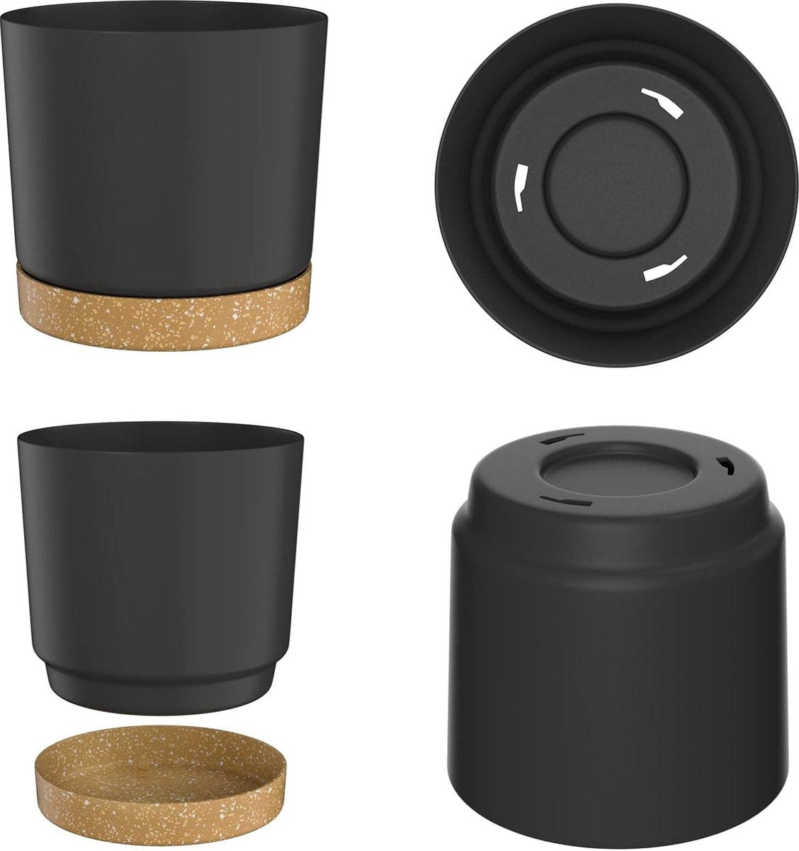 Plant Potten Moderne Plantenbakken 165cm hoog - Met Afvoergaten en Afneembare Schotel - Plastic Bloempotten voor Huis Tuin Vensterbank - Donkergrijs Set van 6