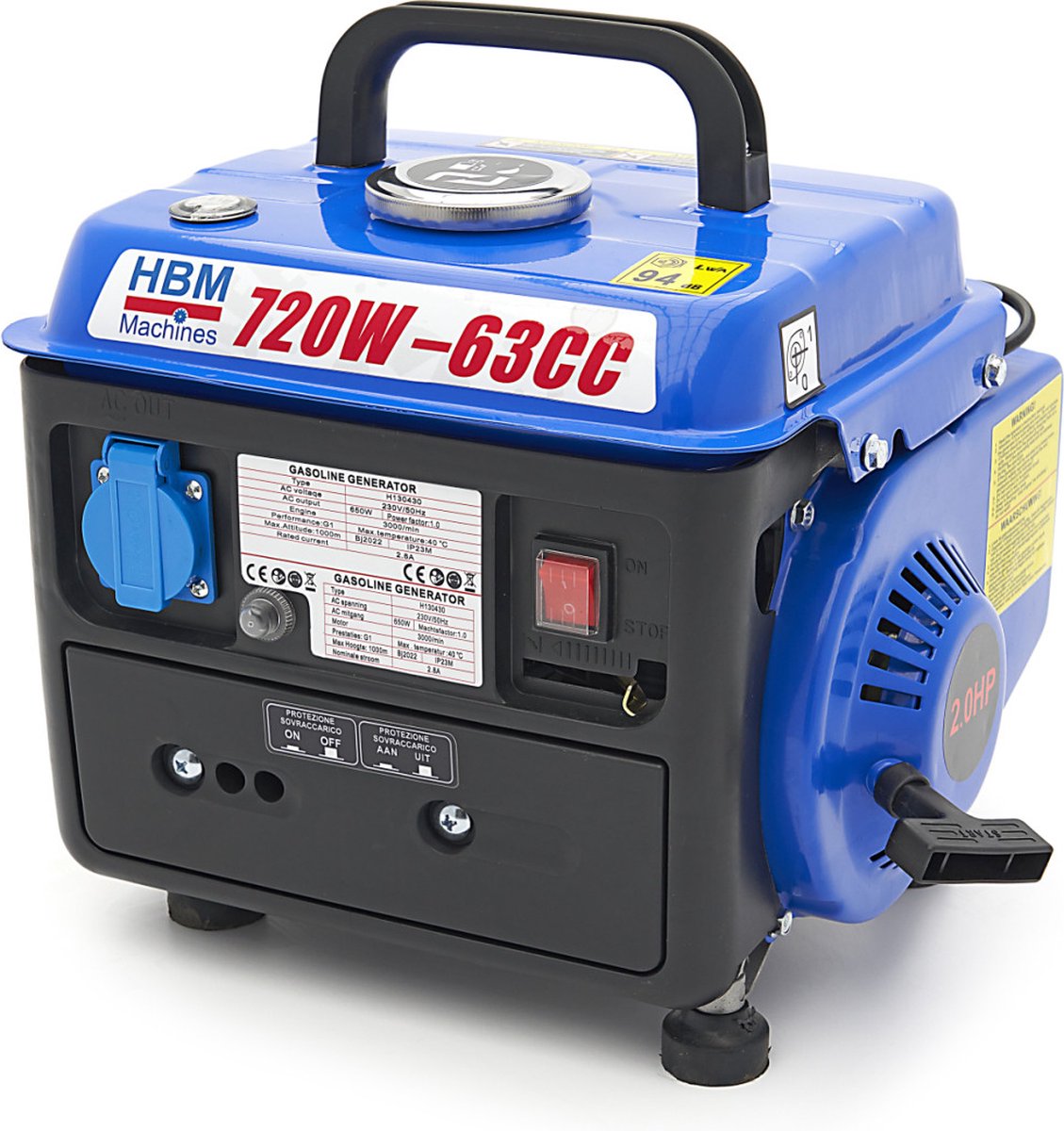 720 Watt Generator, Aggregaat Met 63 cc Benzinemotor, 230 V
