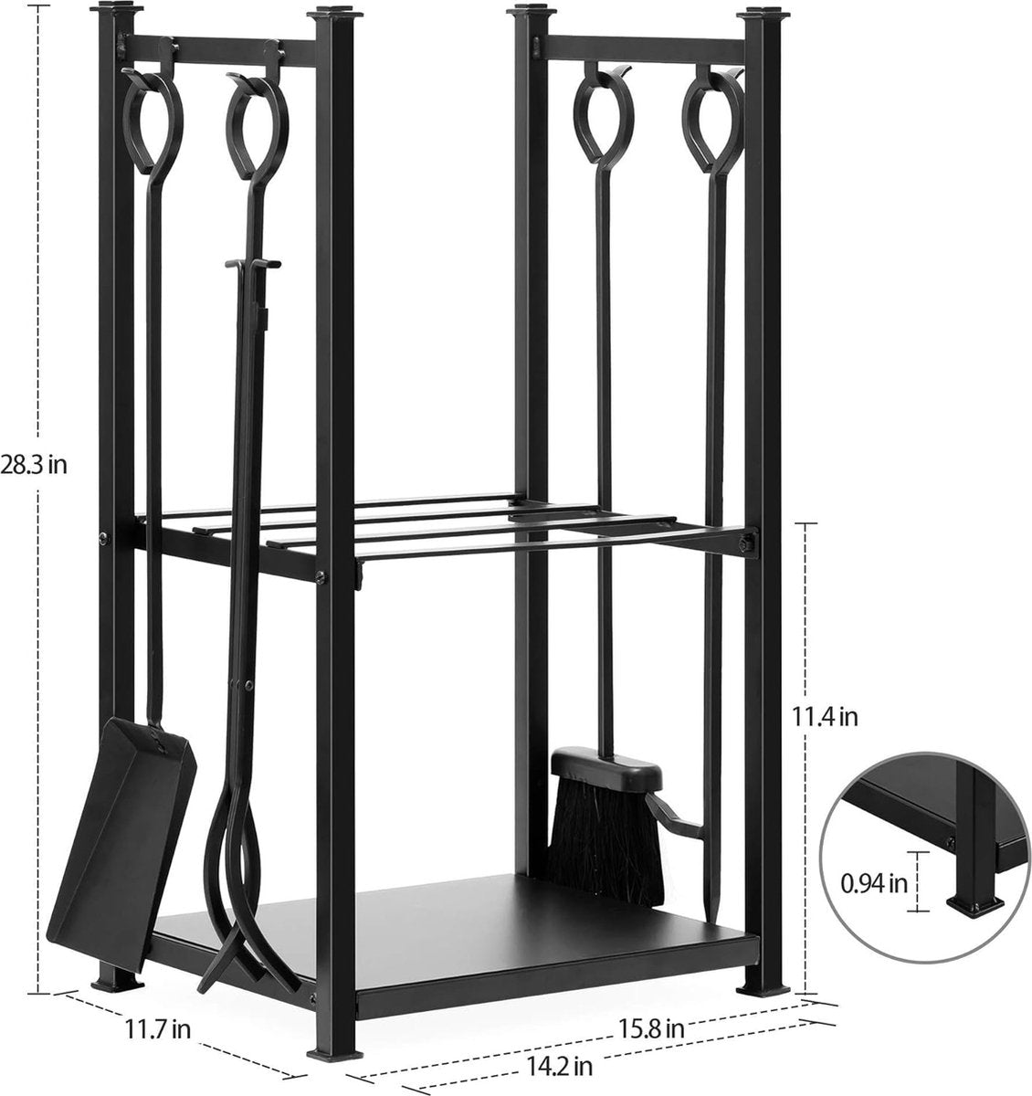 Log Rack with 4 Fireplace Tools, 72 x 46 x 30 cm, for Indoor Use, Firewood Stand, for Outdoor Use, Wood Rack, 2 Shelves, Wrought Iron, Firewood Rack