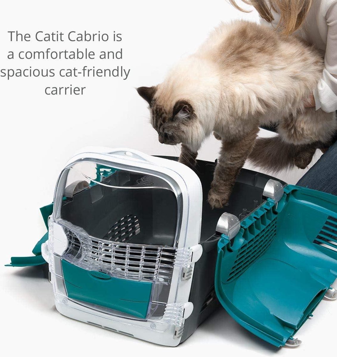 Cat Travel Basket Cabrio Carrier Transport Box for Cats - Turquoise Grey
