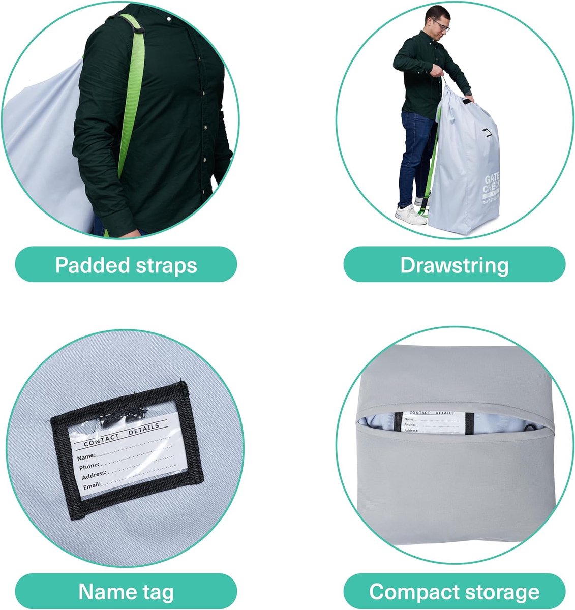 XL Gate Check transport bag for strollers - air travel and storage - sturdy and waterproof - large 116 x 53 x 33 cm